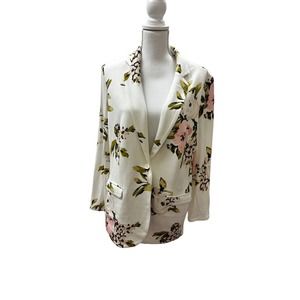 Philosophy White/ Pink Floral/ Button Up/ Slit In Back Blazer - Size Womens XL